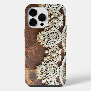 Elegant Vintage Country Leather Lace Women's iPhone 14 Pro Max Case