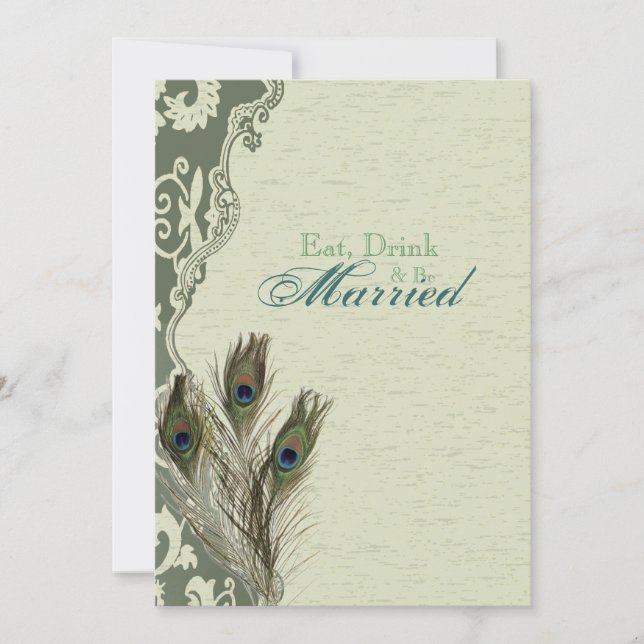 elegant vintage country  peacock rehearsal dinner invitation (Front)