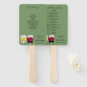 Elegant Vintage Couple Wine Wedding  Program Hand Fan