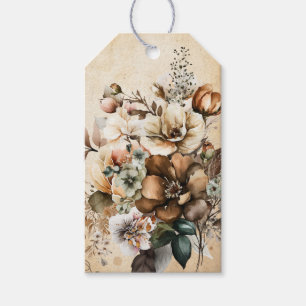 Elegant Vintage Cream & Brown Boho Floral Bouquet Gift Tags