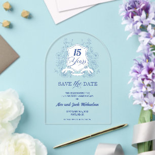 Elegant Vintage Crest 15th Wedding Anniversary Acrylic Invitations
