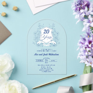 Elegant Vintage Crest 20th Wedding Anniversary Acrylic Invitations