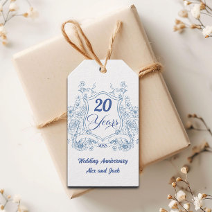 Elegant Vintage Crest 20th Wedding Anniversary Gift Tags