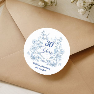 Elegant Vintage Crest 30th Wedding Anniversary Classic Round Sticker