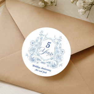 Elegant Vintage Crest 5th Wedding Anniversary Classic Round Sticker