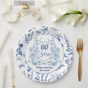 Elegant Vintage Crest 60th Wedding Anniversary Paper Plate