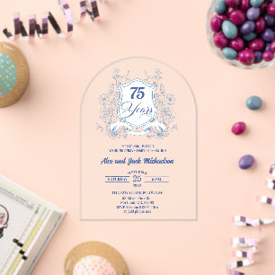 Elegant Vintage Crest 75th Wedding Anniversary Acrylic Invitations