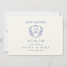 Elegant Vintage Crest Dusty Blue Floral Wedding