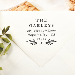 Elegant Vintage Crest Floral Return Address Rubber Stamp