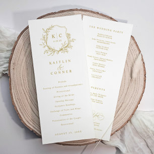 Elegant Vintage Crest Gold Classic Wedding Programme