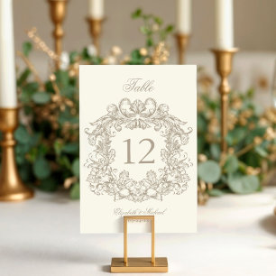 Elegant Vintage Crest Ivory Wedding Table Number