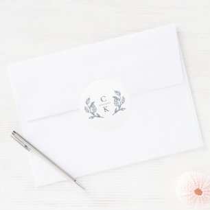 Elegant Vintage Crest Monogram Dusty Blue Wedding Classic Round Sticker
