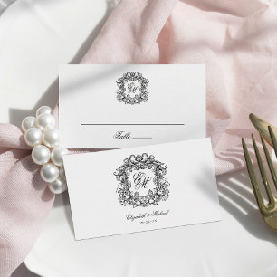 Elegant Vintage Crest Monogram Wedding Flat Place Card
