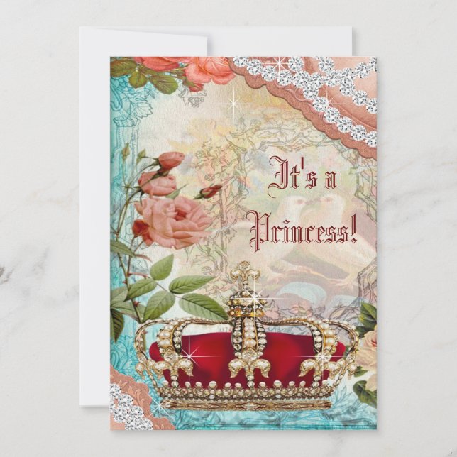 Elegant Vintage Crown Princess Baby Shower Invitation (Front)