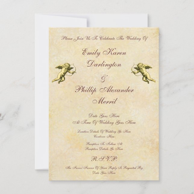 Elegant Vintage Cupids & Cherubs Wedding Invitation (Front)