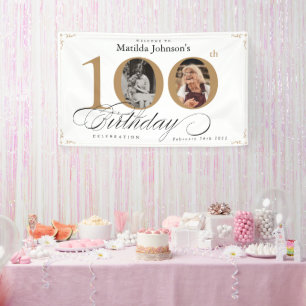 Elegant Vintage Custom Photo 100th Birthday Party Banner
