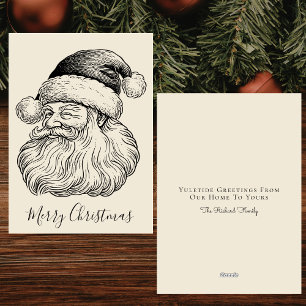 Elegant Vintage Cute Santa Holiday Christmas Card