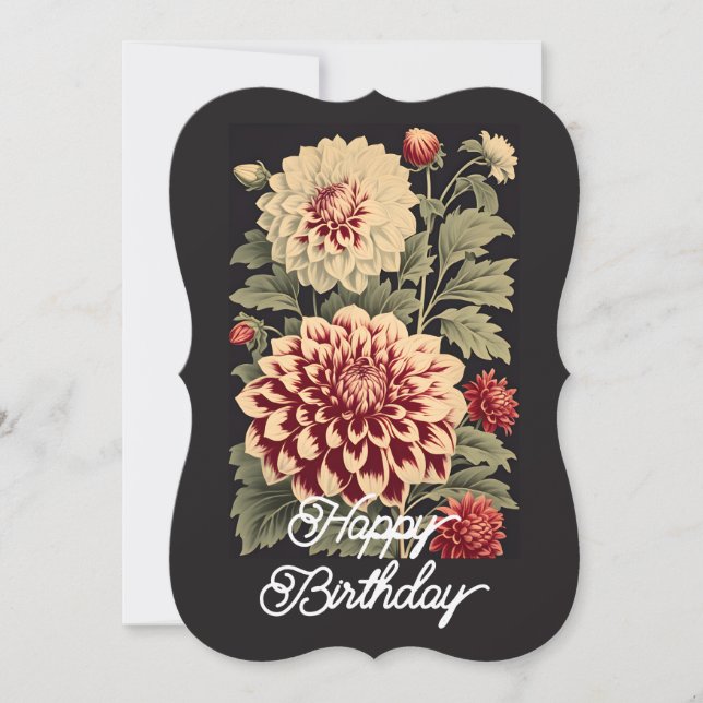 Elegant Vintage Dahlia Flower Happy Birthday (Front)