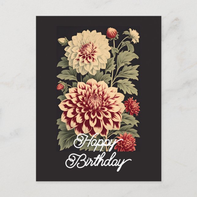 Elegant Vintage Dahlia Flower Happy Birthday Postcard (Front)