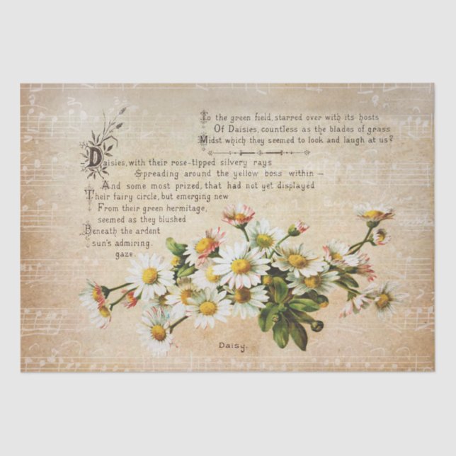 Elegant Vintage Daisy Poetry of Flowers Tissue Paper (Front)