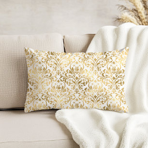 Elegant Vintage Damask Gold White Throw Pillow