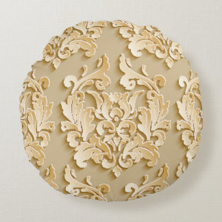 Elegant Vintage Damask Pattern Texture Round Cushion