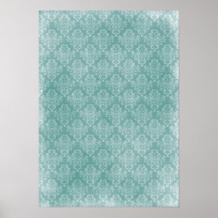 Elegant vintage damask pattern white faded grunge poster