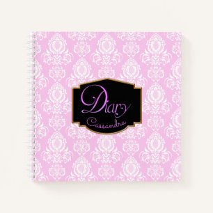 Elegant, Vintage, Damask Pink Diary Notebook