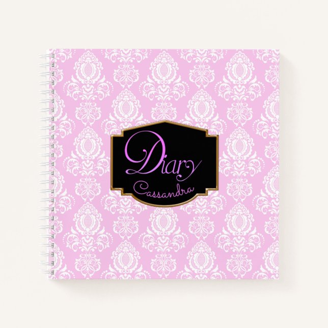 Elegant, Vintage, Damask Pink Diary Notebook (Front)