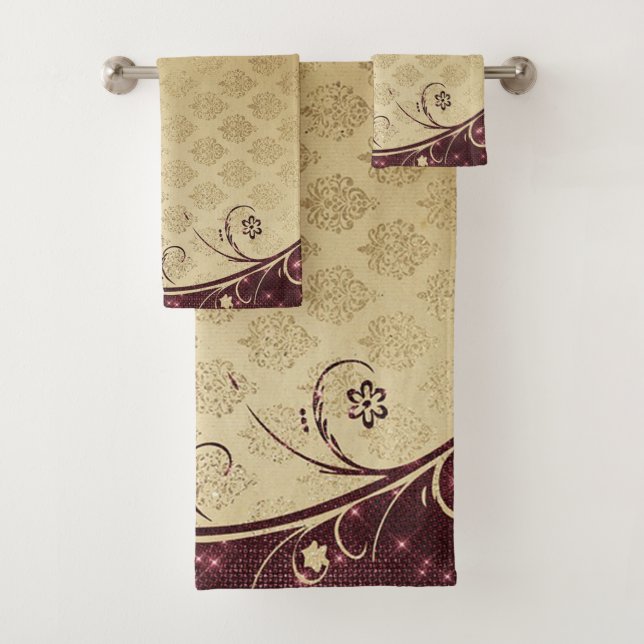 Elegant Vintage Damask , Swirls Bath Towel Set (Insitu)