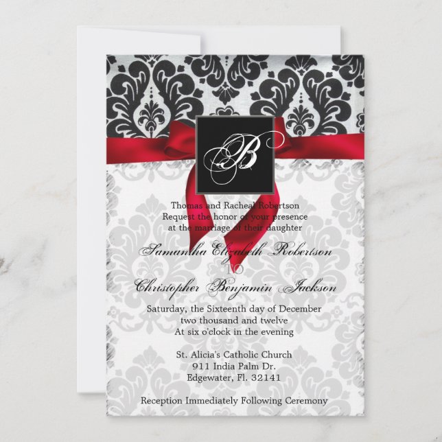 Elegant Vintage Damask Wedding Invite (Front)