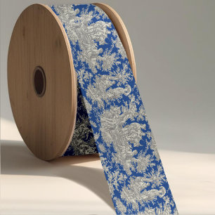Elegant vintage dark blue toile de jouy satin ribbon