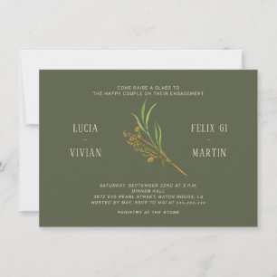 Elegant Vintage Dark Green Rustic Engagement Party Invitation