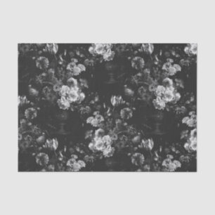 Elegant Vintage Dark Moody Black Floral Tissue Paper