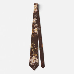 Elegant Vintage Dark Moody Brown Floral  Tie