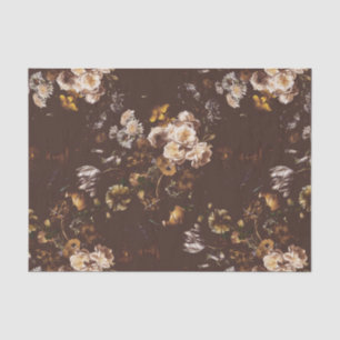 Elegant Vintage Dark Moody Brown Floral Tissue Paper