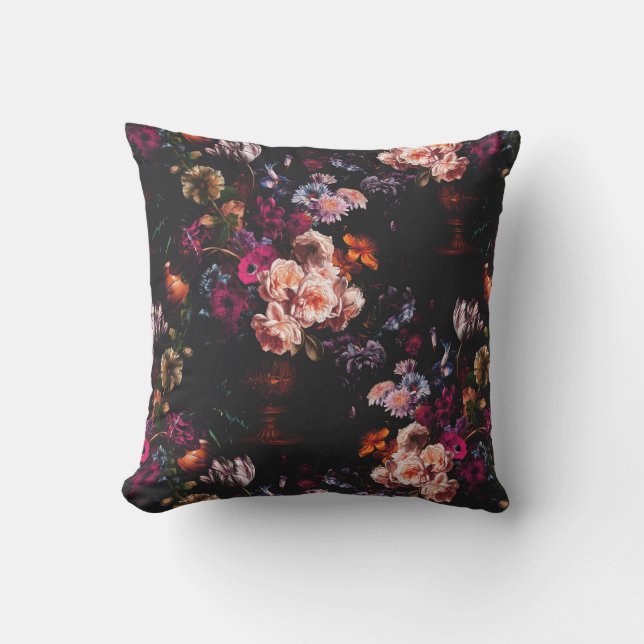 Elegant Vintage Dark Moody Burgundy Floral  Cushion (Front)