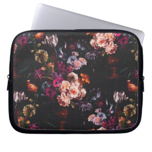 Elegant Vintage Dark Moody Burgundy Floral Laptop Sleeve