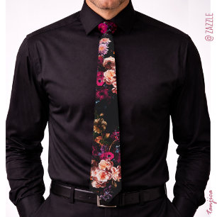Elegant Vintage Dark Moody Burgundy Floral  Tie