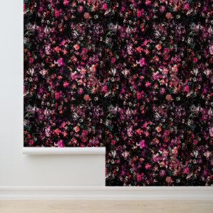 Elegant Vintage Dark Moody Burgundy Floral Wallpaper