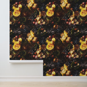 Elegant Vintage Dark Moody Dutch Art Fruit Wallpaper