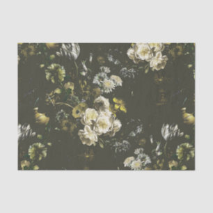 Elegant Vintage Dark Moody Green Floral Tissue Paper