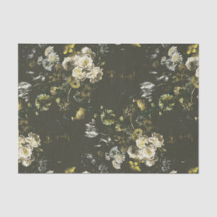 Elegant Vintage Dark Moody Green Floral Tissue Paper