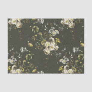 Elegant Vintage Dark Moody Green Floral Tissue Paper