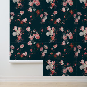 Elegant Vintage Dark Moody Pink Roses Floral  Wallpaper