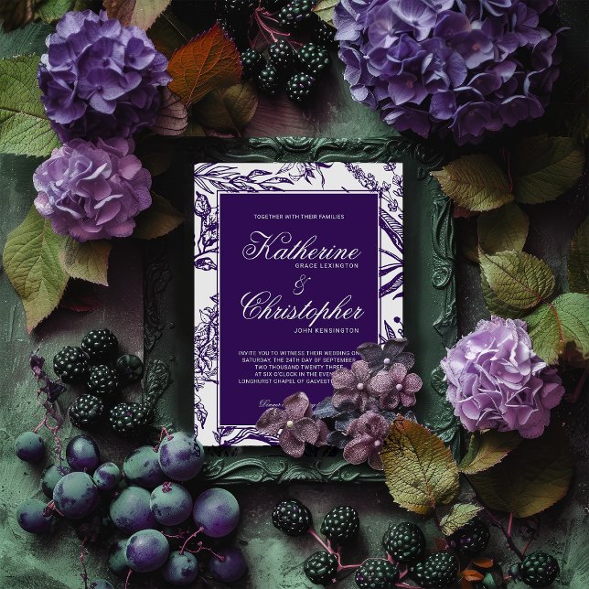 Elegant Vintage Dark Purple Botanical Wedding Invitation (Elegant Vintage Dark Purple Botanical Wedding Invitation)