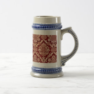 Elegant Vintage Dark Red Beige Damask Weave Beer Stein