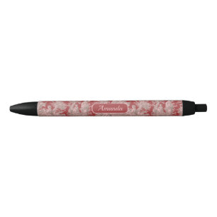 Elegant vintage dark red toile de jouy black ink pen