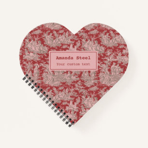 Elegant vintage dark red toile de jouy heart notebook