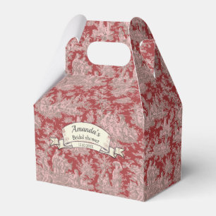 Elegant vintage dark red toile de jouy monogram  favour box